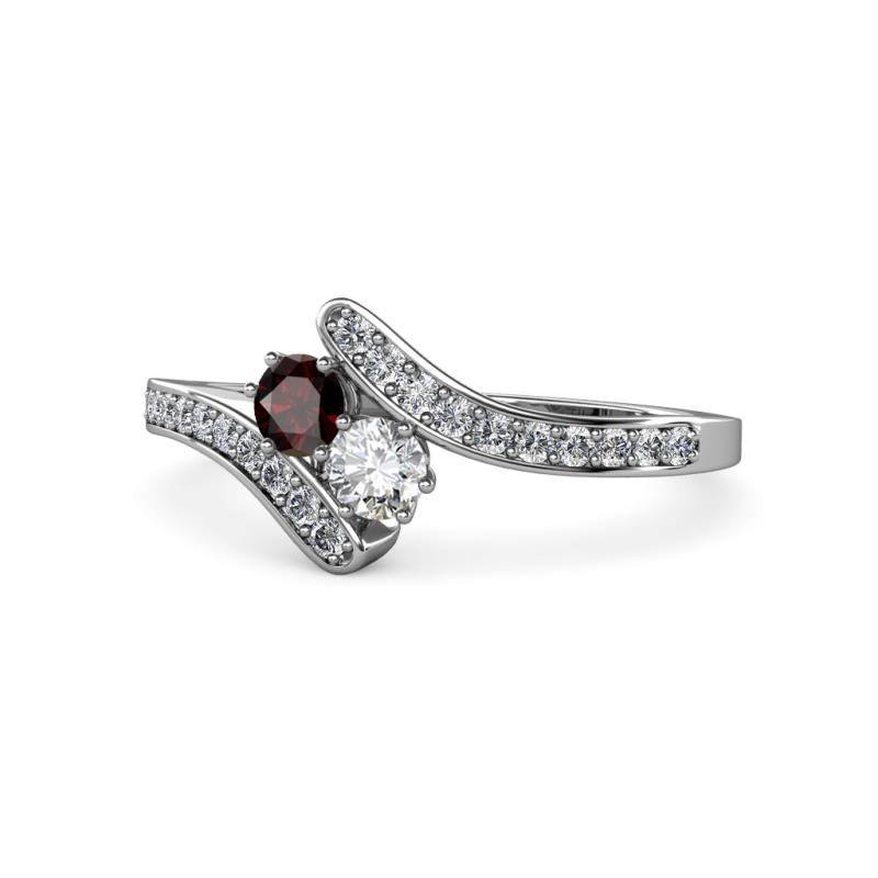 Eleni Red Garnet and Diamond with Side Diamonds Bypass Ring 