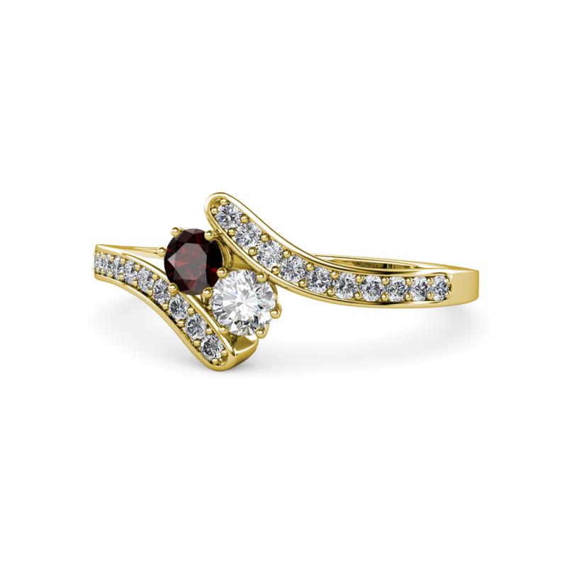 Eleni Red Garnet and Diamond with Side Diamonds Bypass Ring 