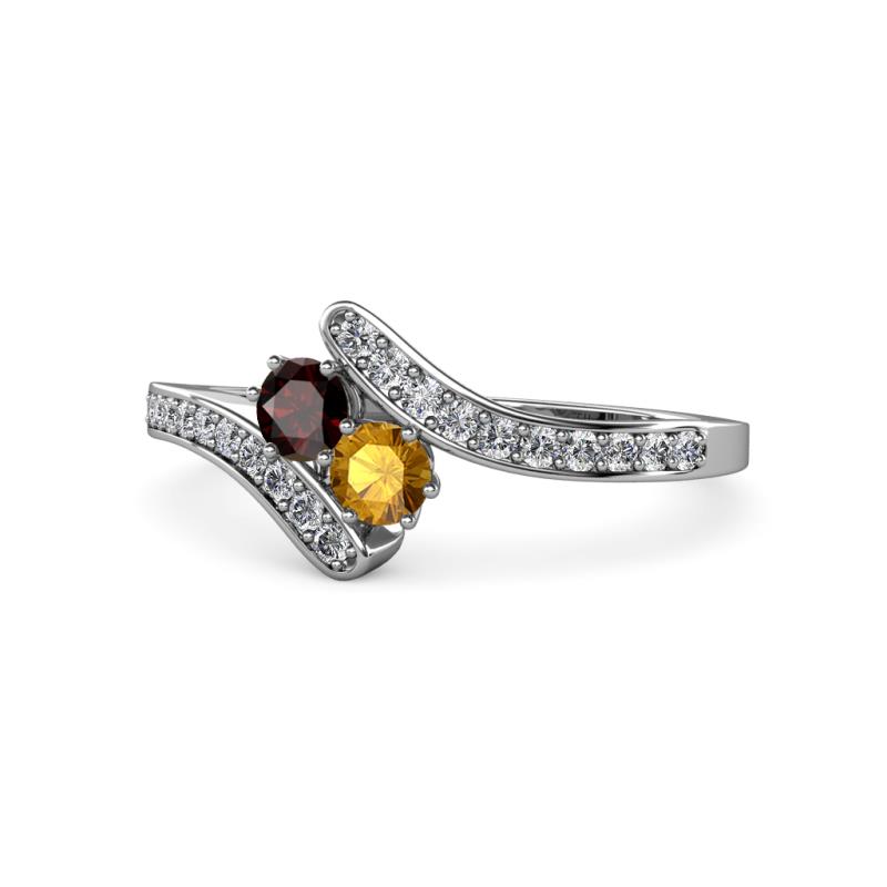 Eleni Red Garnet and Citrine with Side Diamonds Bypass Ring 