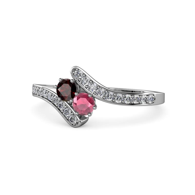 Eleni Red and Rhodolite Garnet with Side Diamonds Bypass Ring 