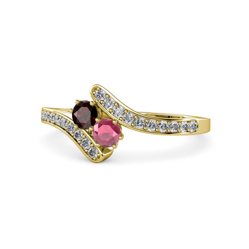 Eleni Red and Rhodolite Garnet with Side Diamonds Bypass Ring 