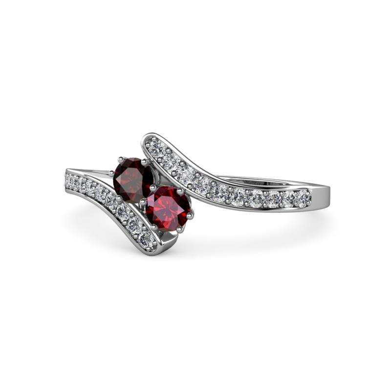 Eleni Red Garnet and Ruby with Side Diamonds Bypass Ring 