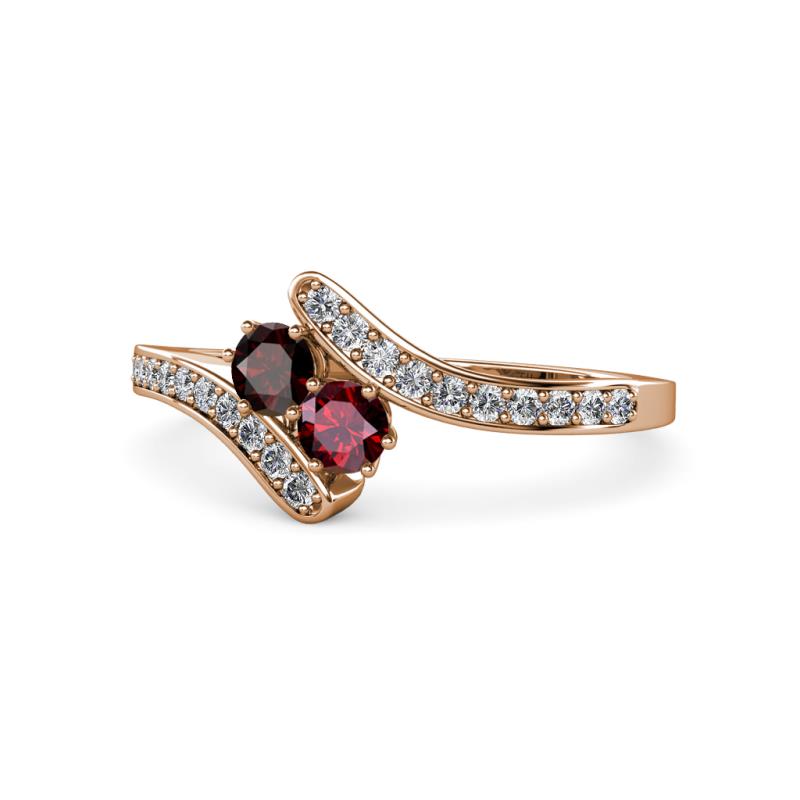 Eleni Red Garnet and Ruby with Side Diamonds Bypass Ring 