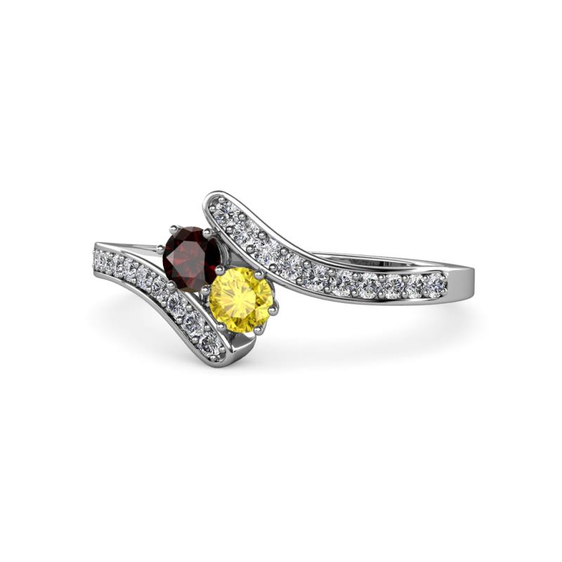 Eleni Red Garnet and Yellow Sapphire with Side Diamonds Bypass Ring 