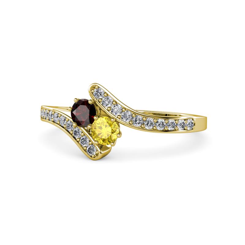 Eleni Red Garnet and Yellow Sapphire with Side Diamonds Bypass Ring 