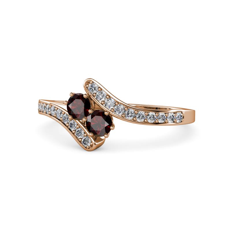 Eleni Red Garnet with Side Diamonds Bypass Ring 