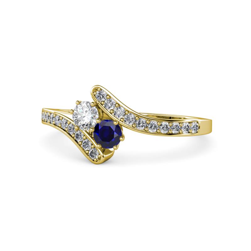 Eleni Round Diamond and Blue Sapphire with Side Diamonds Bypass Ring 
