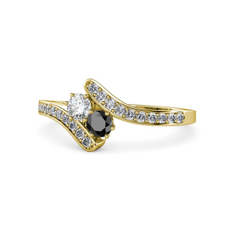 Eleni Round Black and White Diamond with Side Diamonds Bypass Ring 