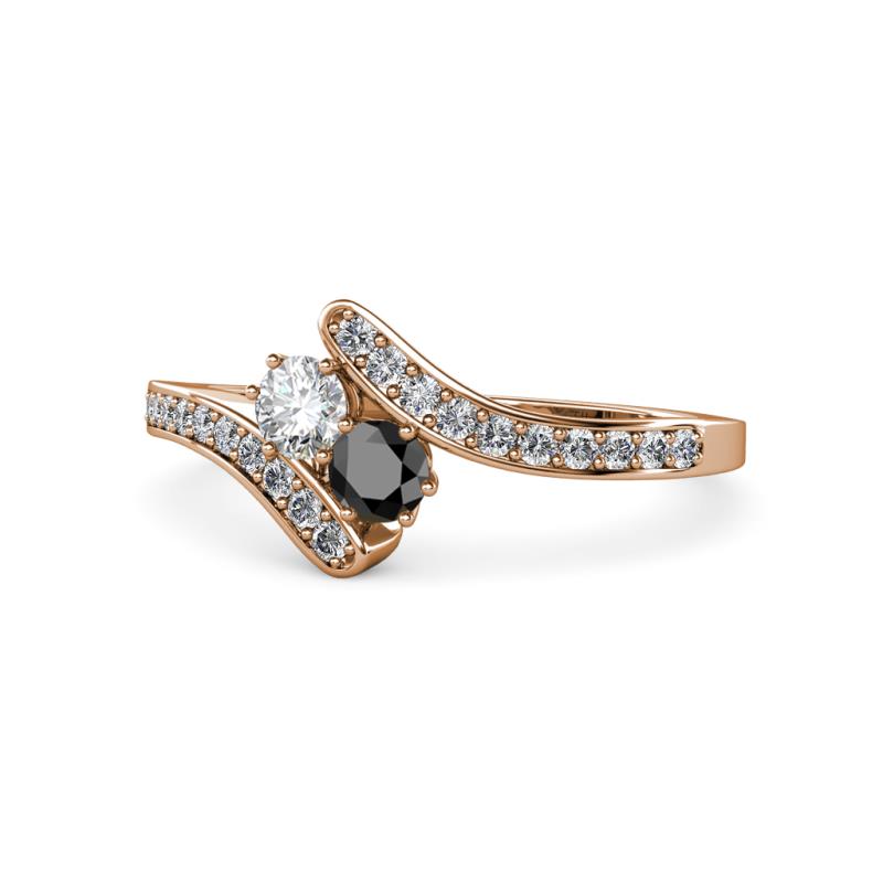 Eleni Round Black and White Diamond with Side Diamonds Bypass Ring 