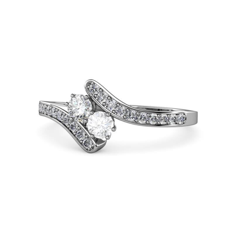 Eleni Round Diamond and White Sapphire with Side Diamonds Bypass Ring 