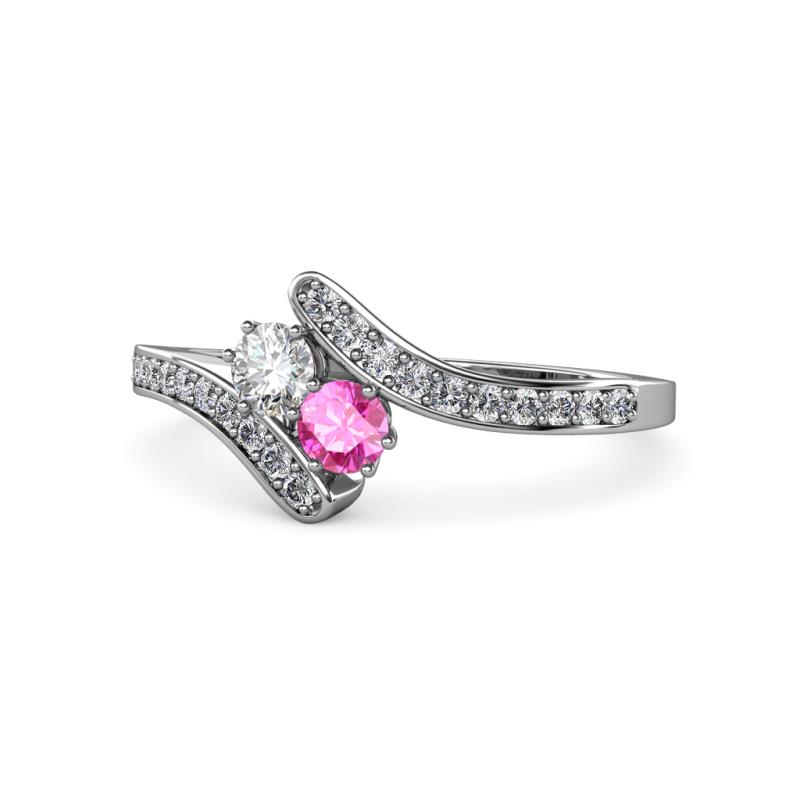 Eleni Round Diamond and Pink Sapphire with Side Diamonds Bypass Ring 