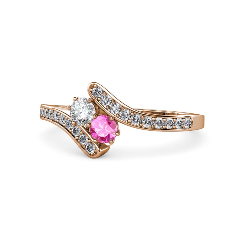 Eleni Round Diamond and Pink Sapphire with Side Diamonds Bypass Ring 
