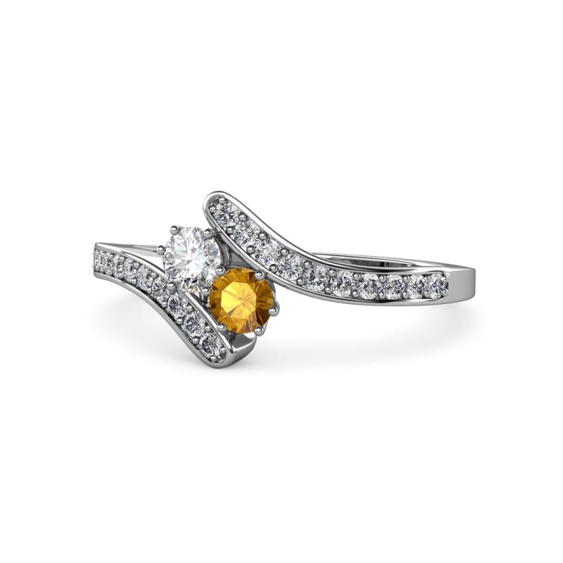 Eleni Round Diamond and Citrine with Side Diamonds Bypass Ring 