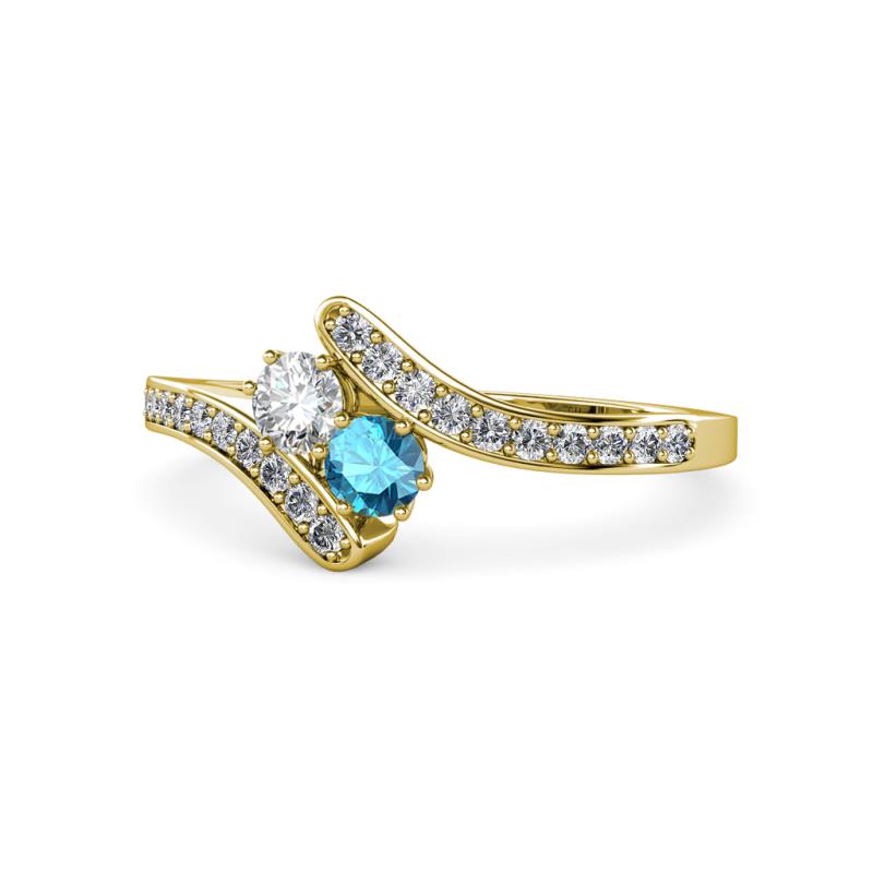 Eleni Round Diamond and London Blue Topaz with Side Diamonds Bypass Ring 