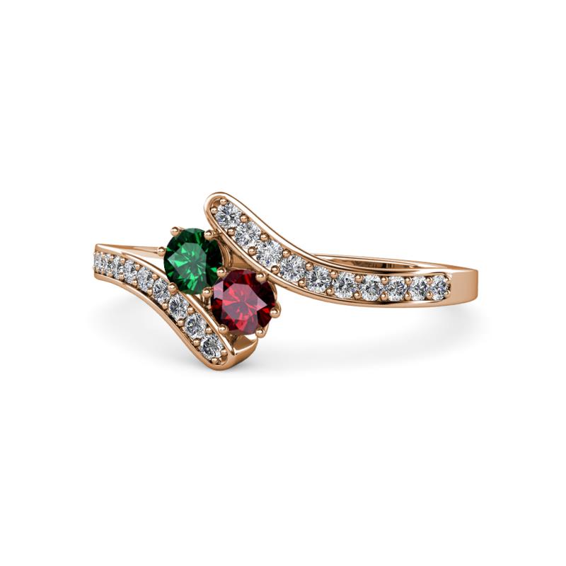 Eleni Emerald and Ruby with Side Diamonds Bypass Ring 