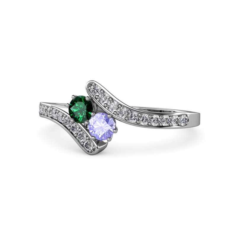 Eleni Emerald and Tanzanite with Side Diamonds Bypass Ring 