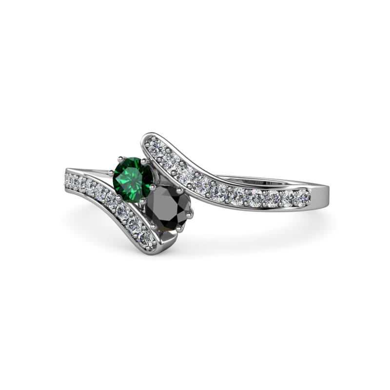 Eleni Emerald and Black Diamond with Side Diamonds Bypass Ring 
