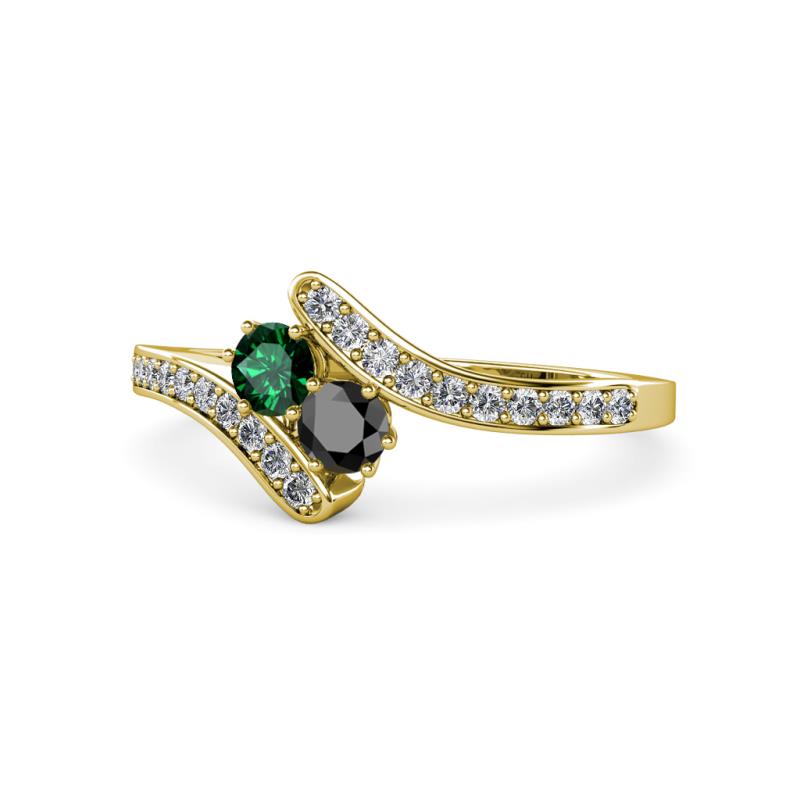 Eleni Emerald and Black Diamond with Side Diamonds Bypass Ring 