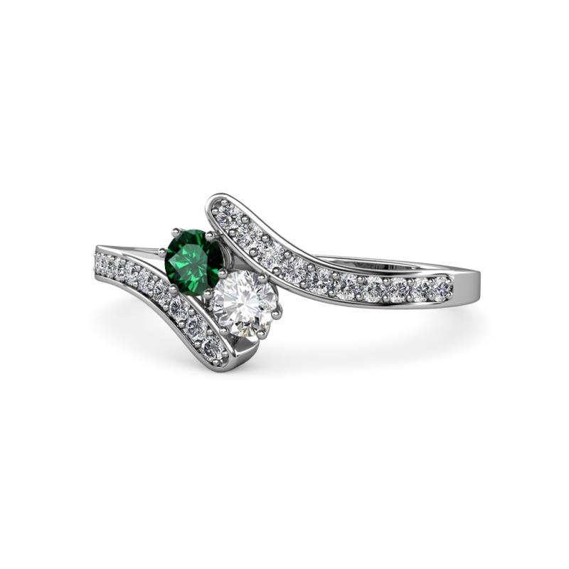 Eleni Emerald and Diamond with Side Diamonds Bypass Ring 