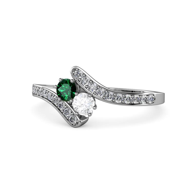 Eleni Emerald and White Sapphire with Side Diamonds Bypass Ring 