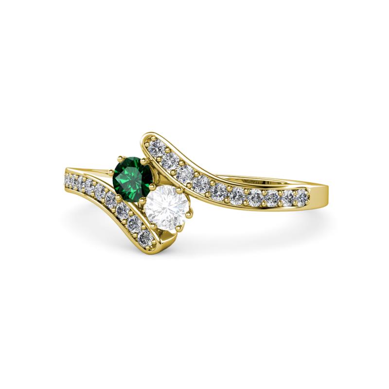 Eleni Emerald and White Sapphire with Side Diamonds Bypass Ring 