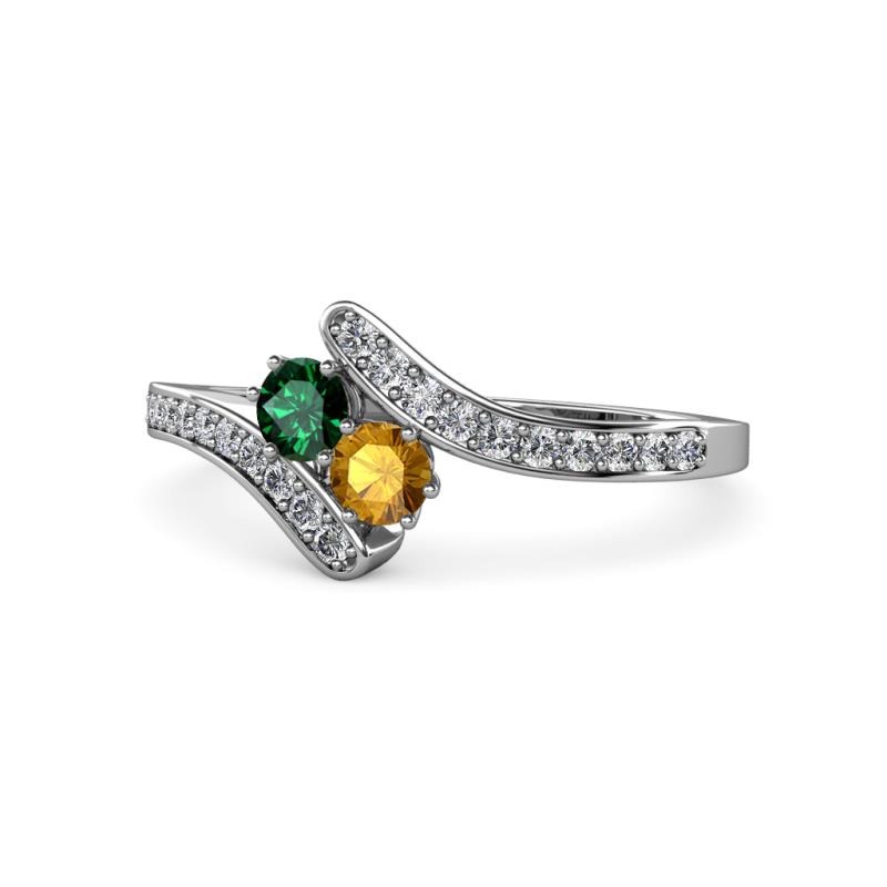 Eleni Emerald and Citrine with Side Diamonds Bypass Ring 