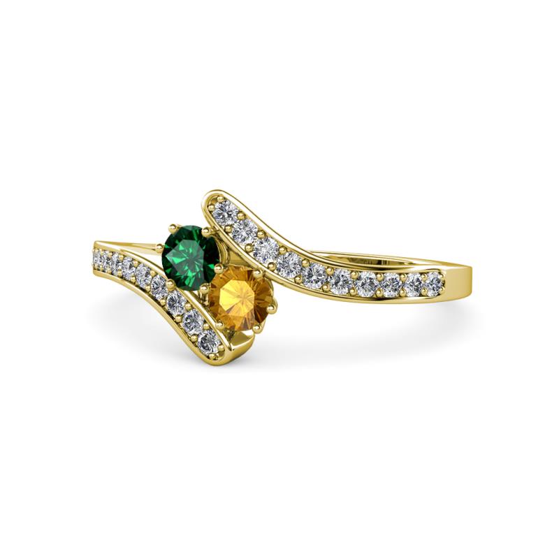 Eleni Emerald and Citrine with Side Diamonds Bypass Ring 