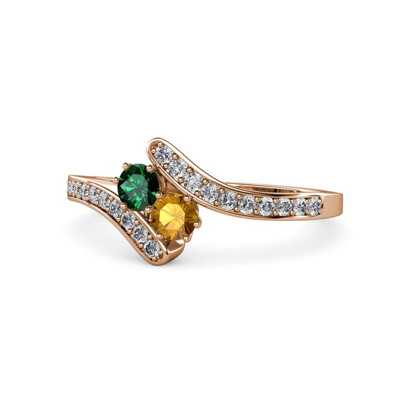 Eleni Emerald and Citrine with Side Diamonds Bypass Ring 