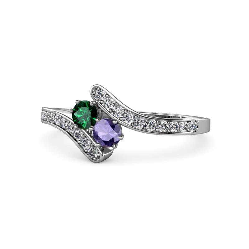Eleni Emerald and Iolite with Side Diamonds Bypass Ring 