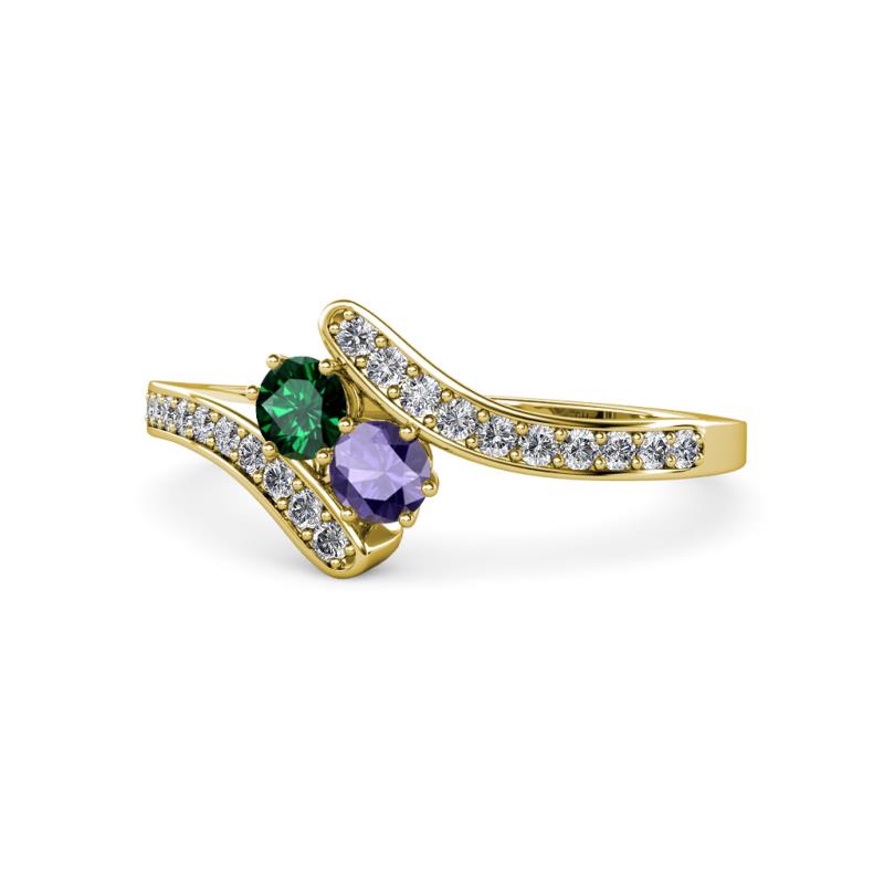Eleni Emerald and Iolite with Side Diamonds Bypass Ring 