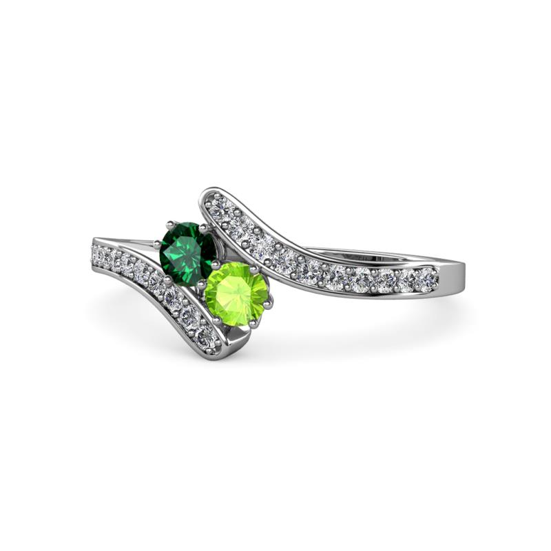 Eleni Emerald and Peridot with Side Diamonds Bypass Ring 