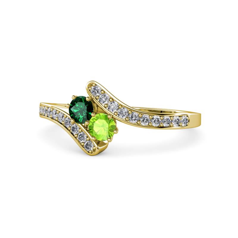 Eleni Emerald and Peridot with Side Diamonds Bypass Ring 
