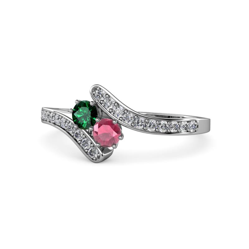 Eleni Emerald and Rhodolite Garnet with Side Diamonds Bypass Ring 