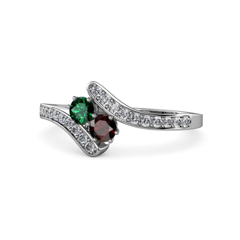Eleni Emerald and Red Garnet with Side Diamonds Bypass Ring 