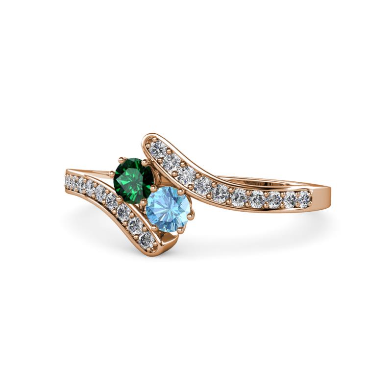 Eleni Emerald and Blue Topaz with Side Diamonds Bypass Ring 