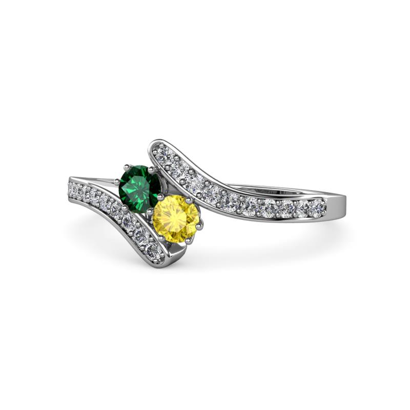 Eleni Emerald and Yellow Sapphire with Side Diamonds Bypass Ring 