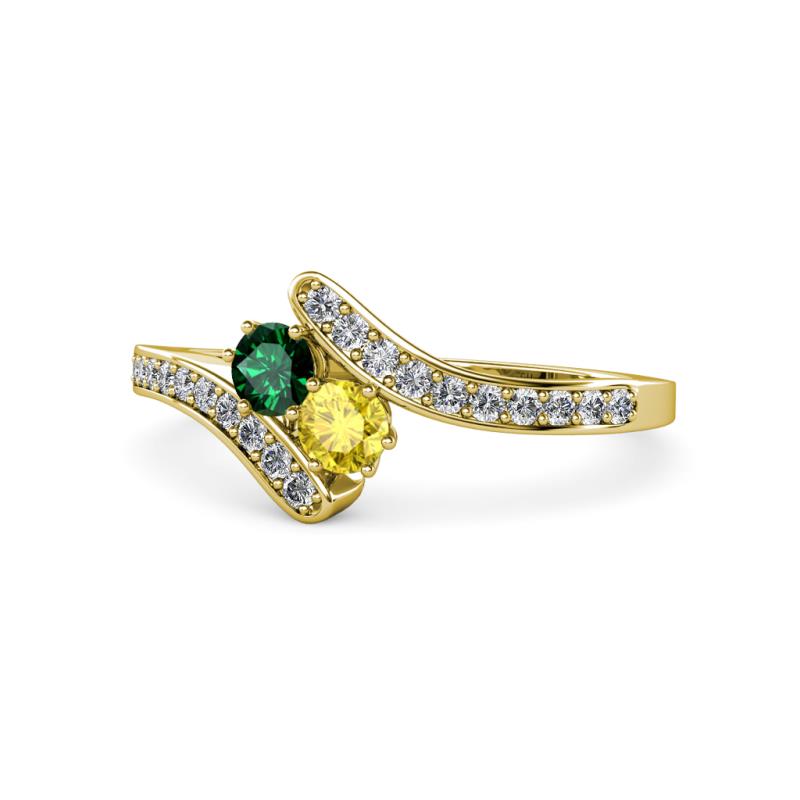 Eleni Emerald and Yellow Sapphire with Side Diamonds Bypass Ring 
