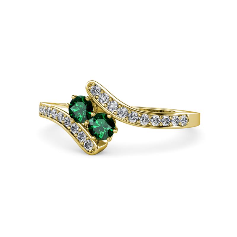 Eleni Emerald with Side Diamonds Bypass Ring 