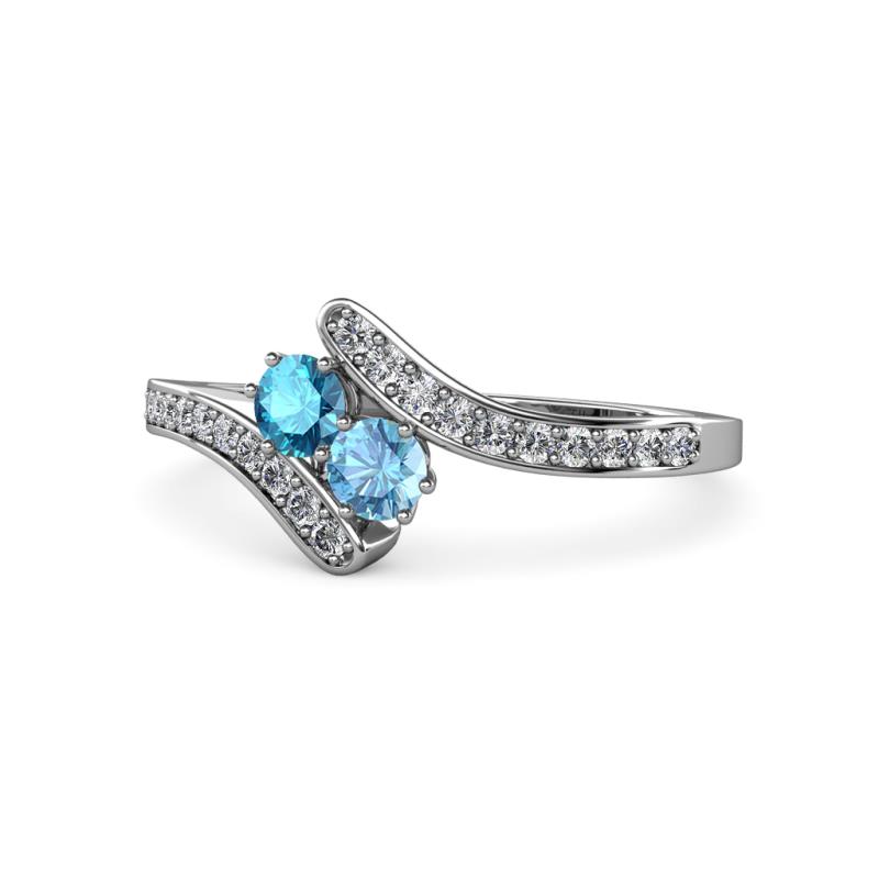 Eleni London Blue Topaz and Blue Topaz with Side Diamonds Bypass Ring 