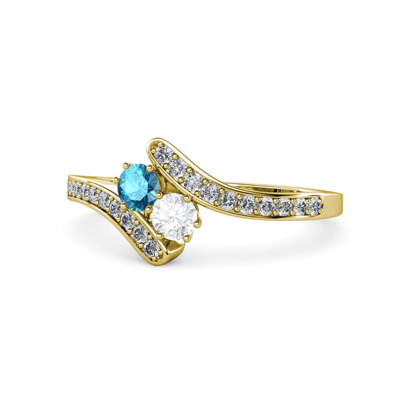 Eleni London Blue Topaz and White Sapphire with Side Diamonds Bypass Ring 