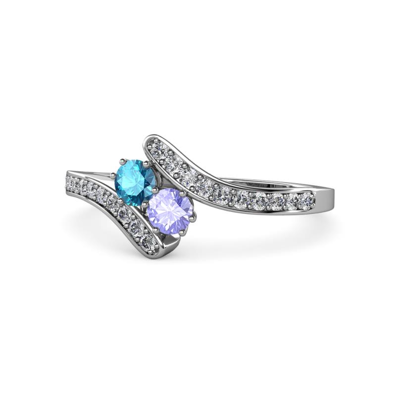 Eleni London Blue Topaz and Tanzanite with Side Diamonds Bypass Ring 
