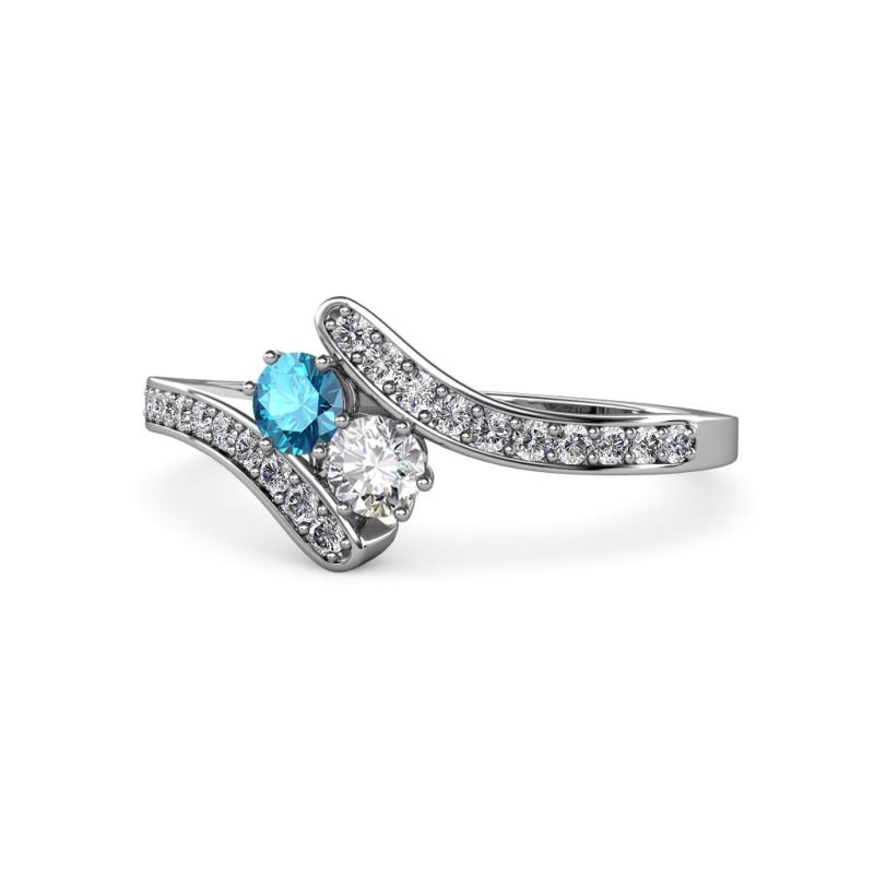 Eleni London Blue Topaz and Diamond with Side Diamonds Bypass Ring 