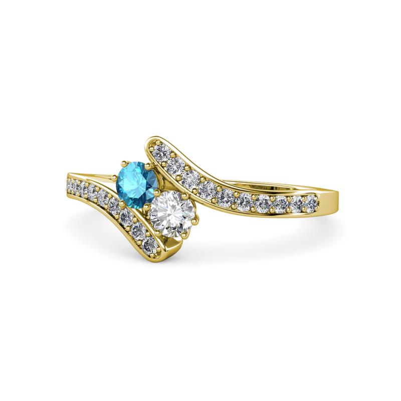 Eleni London Blue Topaz and Diamond with Side Diamonds Bypass Ring 