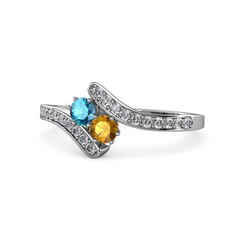 Eleni London Blue Topaz and Citrine with Side Diamonds Bypass Ring 