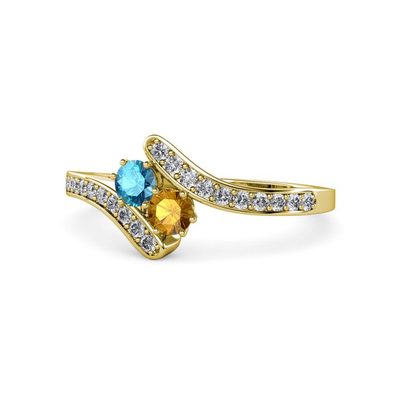 Eleni London Blue Topaz and Citrine with Side Diamonds Bypass Ring 