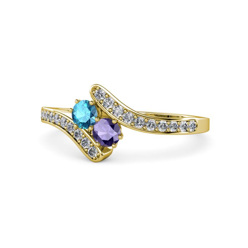 Eleni London Blue Topaz and Iolite with Side Diamonds Bypass Ring 