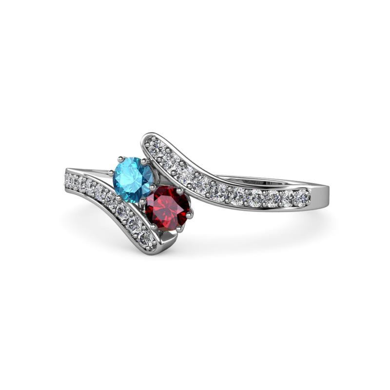 Eleni London Blue Topaz and Ruby with Side Diamonds Bypass Ring 