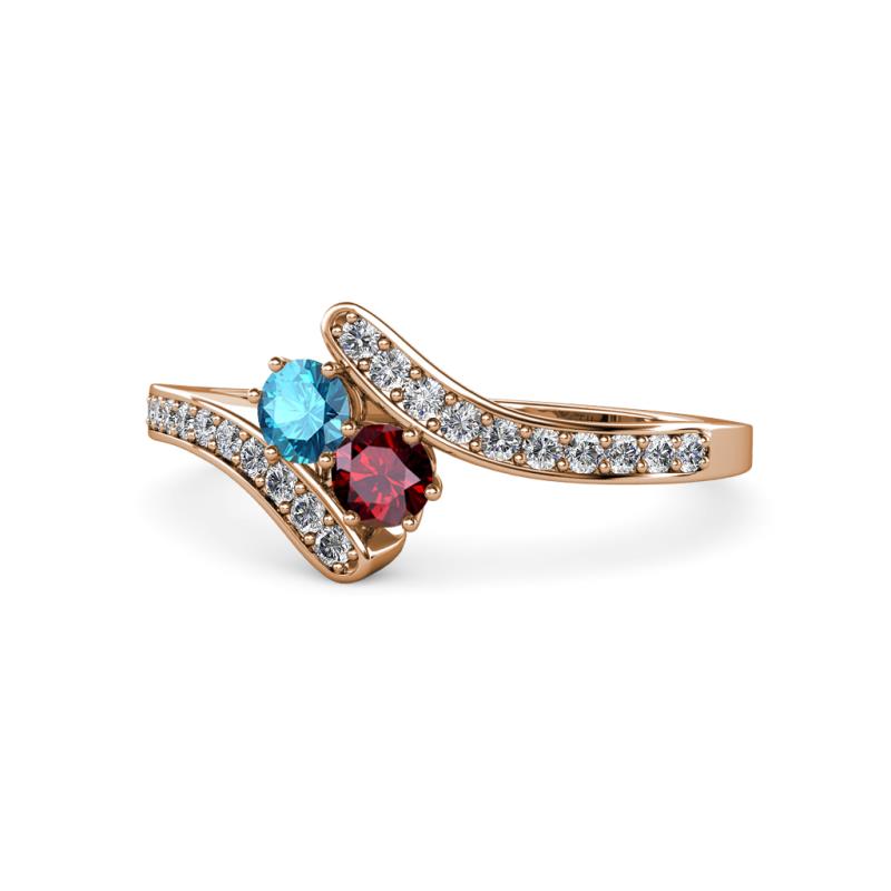 Eleni London Blue Topaz and Ruby with Side Diamonds Bypass Ring 