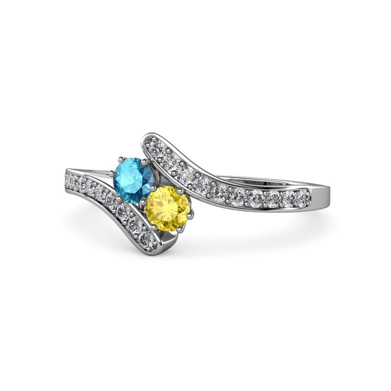 Eleni London Blue Topaz and Yellow Sapphire with Side Diamonds Bypass Ring 
