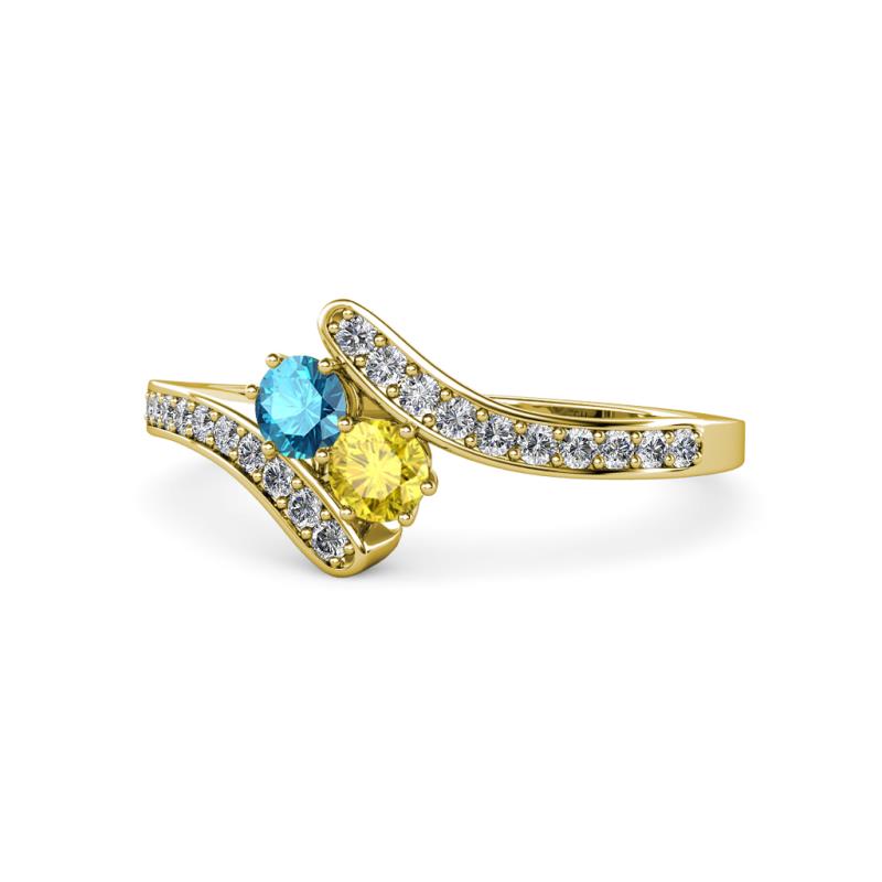 Eleni London Blue Topaz and Yellow Sapphire with Side Diamonds Bypass Ring 